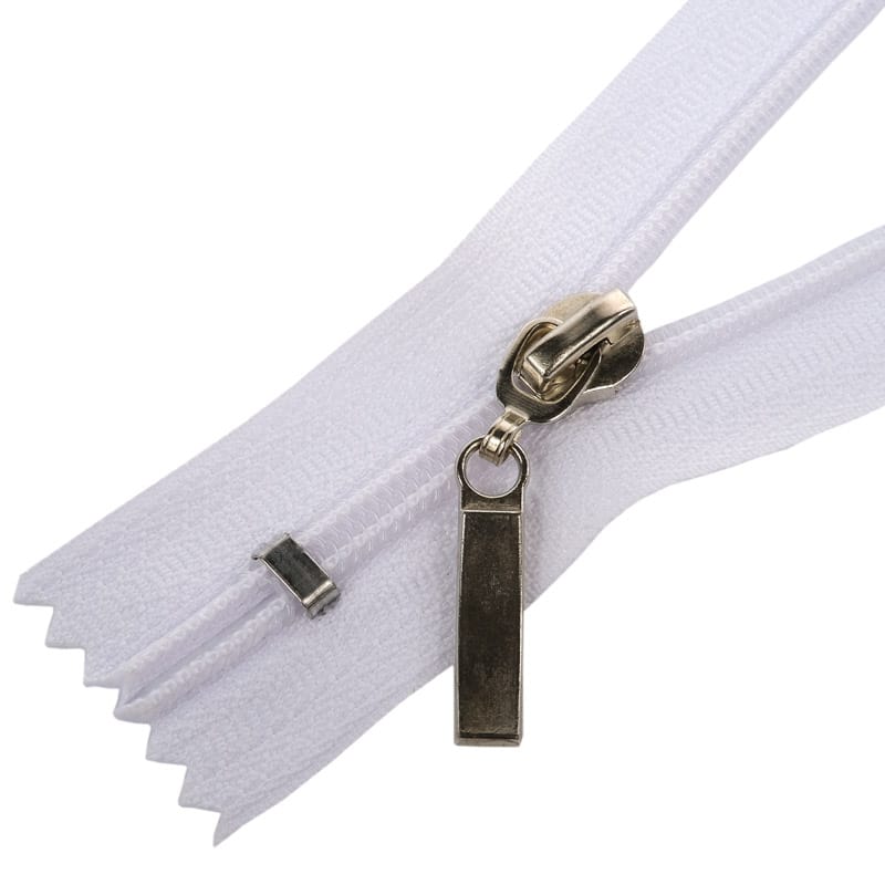 Spirál cipzár zárt #5D0 fém húzó autolock fehér (1) Spirál cipzár zárt #5D0 fém húzó autolock fehér